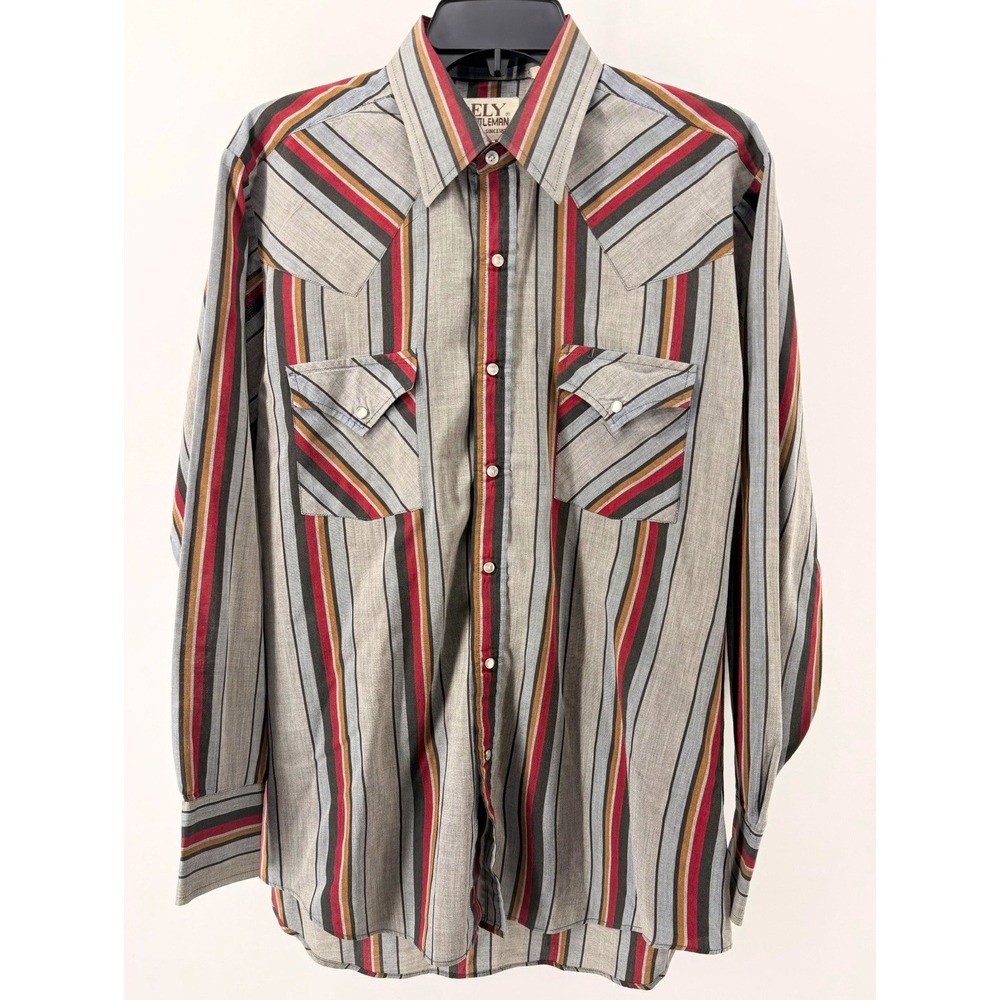 ELY Cattleman Western vintage Shirt Men's Large Pearl Snap Striped Cowboy